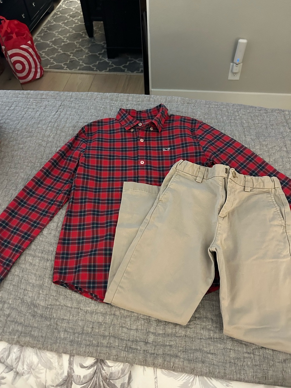 Boys’ Vineyard Vines Red Holiday Plaid shirt and pant set